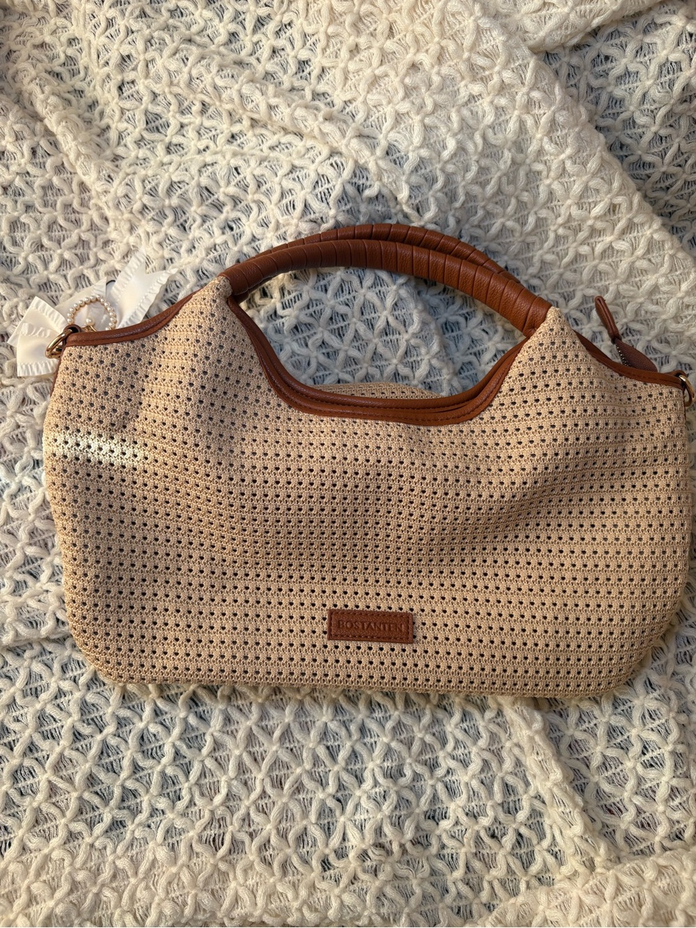 Tan Woven Handle Shoulder Bag